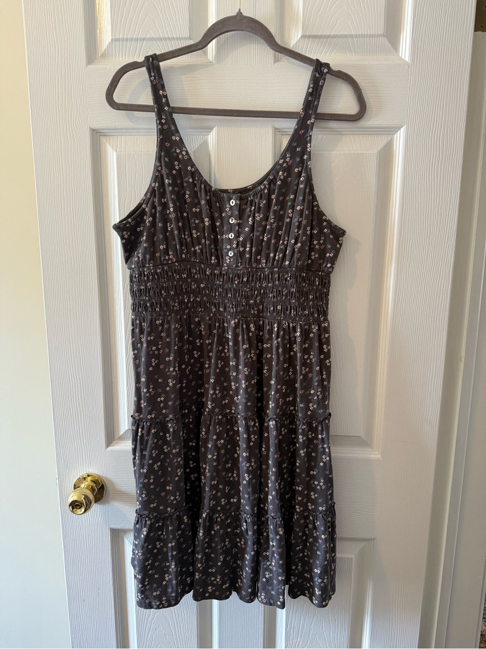 Lucky Brand Black Floral Smocked Midi Dress